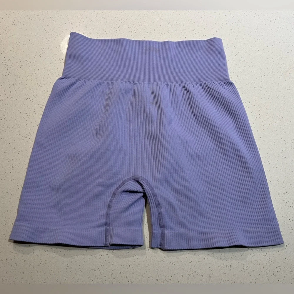 *Final Price* High-Waist Seamless Ribbed Shorts in Lilac Purple